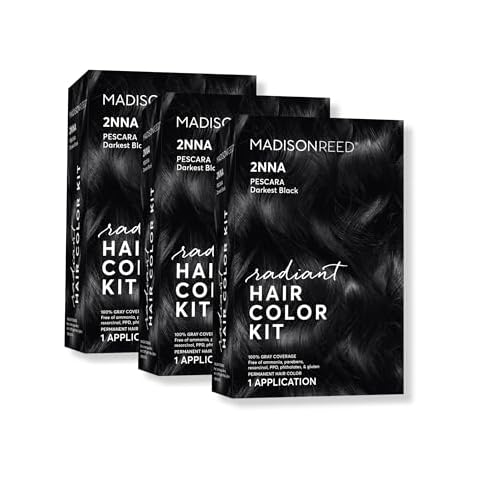 Madison Reed Radiant Hair Color Kit, Blackest Black for 100% Gray Coverage, Ammonia-Free, 2NNA Pescara Black, Permanent Hair Dye, Pack of 3 Cover