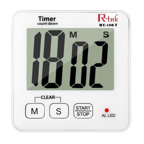 R-TEK Digital Kitchen Timer & Stopwatch, Countdown Large Digits, Loud Alarm, Magnetic Stand Round, for Cooking | Baking | Kids Study Teacher Shower Bathroom Oven (Battery Included)