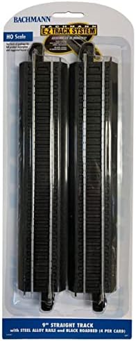 Bachmann Trains - Snap-Fit E-Z TRACK 9” STRAIGHT TRACK (4/card) - STEEL ALLOY Rail With Black Roadbed - HO Scale (44411)