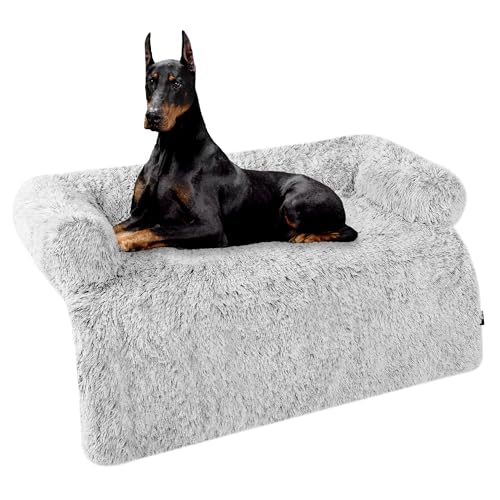 HMTOPE Hundebett, Anti-Bewuchs Hundedecke, Hundesofa, Sofaschutz, Waschbar und rutschfest Hundekissen für Grosse Hunde, Größe XL, 122 x 95 x 18 cm, Hellgrau