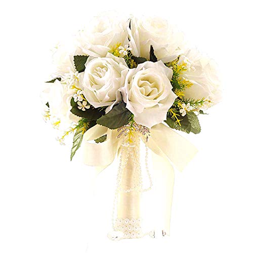 Blanco de Novia con Flores Novia Ramo Mano Que sostiene la Cinta...