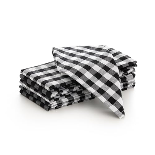 Servilletas Tela Cuadros Vichy - Pack 6 Unidades algodón Resistentes para hostelería 45x45 cm, Color Negro