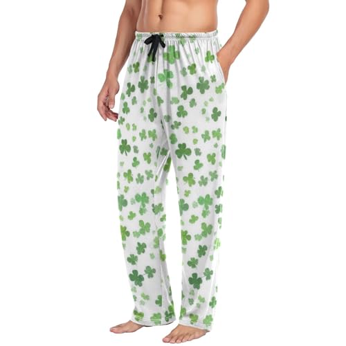 Lounge Pajama Pants for Men Green Shamrock St Patrick's Day Men's Sleep Bottoms Pants with Drawstring, S4