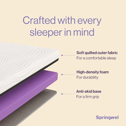 Image of Springwel Tri-fold Portable Mattress | Lightweight & Compact | Use for Extra Bedding, Travel and Lounging | Anti-Skid Base | Machine Washable Cover | White, 72x36x4 Inch