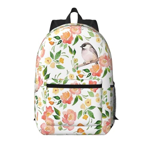 Sac à dos voyage poétique floral et oiseau noir grand format