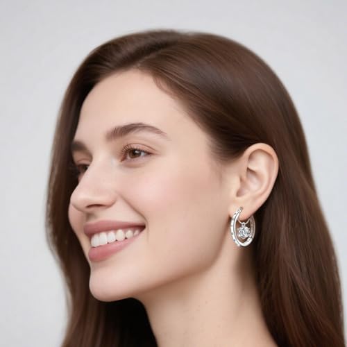 Sterling Silver Large Hoop Earrings for Women - Hypoallergenic Sparkly Round Cubic Zirconia Loop Earrings for Ladies for Sensitive Ears Lightweight Fashion CZ Huggie Earrings,29MM,Gifts for Her3