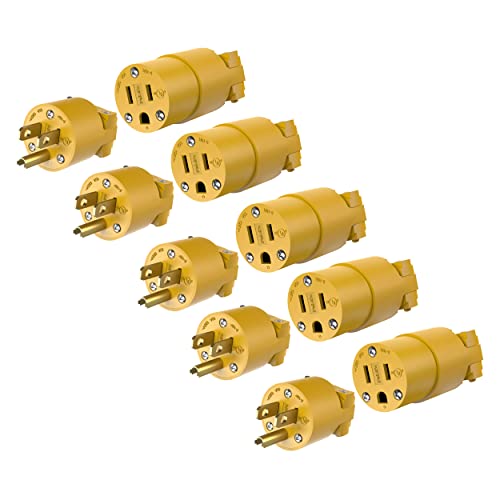 ENERLITES NEMA 5-15P Male Plug &amp; 5-15R Female Connector Set, Yellow, 5 Pack