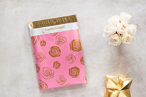 Image of Inspired Mailers - Poly Mailers Variety Pack - Gold Roses Deluxe - 30 (10 Each: 6x9, 10x13, 14.5x19 Sizes) - 3.15mil Unpadded Mailing Envelopes