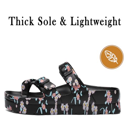 Image of TIKVAW Womens Arch Support Platform Sandals Comfort Slides Thick Soles Flat Sandals With Adjustable Buckle & Ultra Cushion