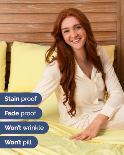 Image of CGK Unlimited Extra Deep Flex Top Split Head King Sheet Set - 6 Piece Breathable and Cooling Sheets - Hotel Luxury Bedding for Women, Men, Kids & Teens - Easy Secure Fit - Extra Deep Pockets - Yellow