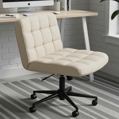 Clevich Sedia da ufficio senza bracciolo, ampia seduta sartoriale, ergonomica, regolabile in altezza, per casa, ufficio, studio, trucco, camera da letto (Beige)