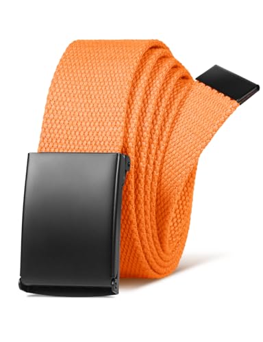 LXMY Mens Belt,Work Belts for Men,Holeless Adjustable Golf Casual Dress Fashion Belts for Men,Black Web Canvas Cloth Fabric Belt（Orange）
