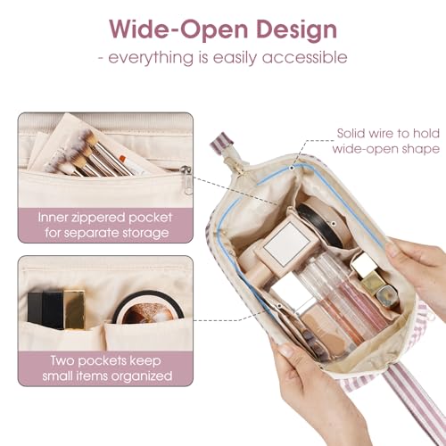Image of Narwey Travel Makeup Bag Toiletry Bag, Wide Open Cosmetic Bag for Women