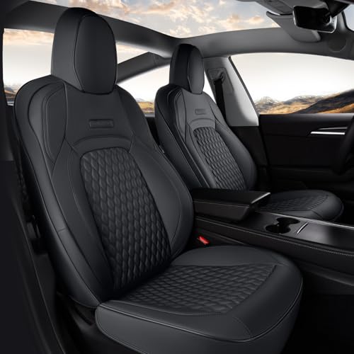 Coverado Front Seat Covers for Tesla Model 3, Car Seat Covers Front Seats, Front 2PCS Leatherette Car Seat Cover Seat Protector Custom for Tesla Model 3 2019 2020 2021 2022 Black