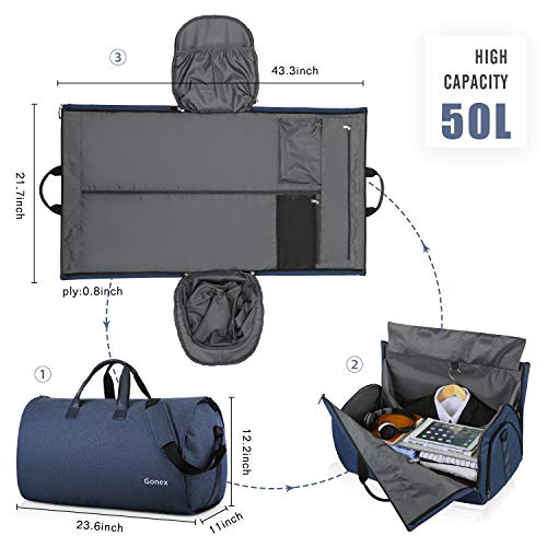 Gonex Garment Bag Carry on Duffle Suit Bag with Shoe Pocket, Convertible Hanging Duffel Travel Suitcase for Men Women Blue