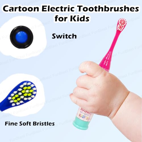 Image of FunBlast Cartoon Electric Toothbrushes for Kids - Vibrating Motion Toothbrushes with Replacement Brush Head, Soft Electric Battery Powered Toothbrushes for 3+ Years Kids (Battery Included) (Pack of 2)