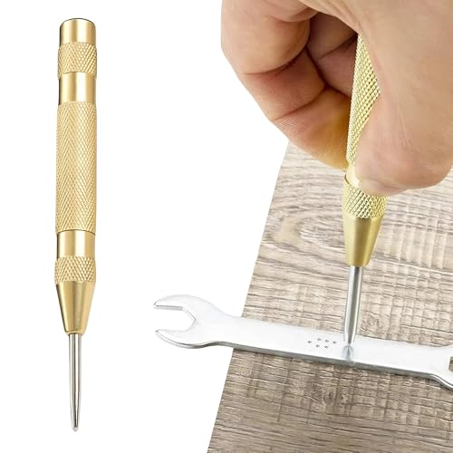 EZONEDEAL Automatic Center Punch for Metal - Hole Punch 5 inch Brass Punch Strike Spring Loaded Center Punch Tool Marking Starting Holes Tool, Drill Punch Tool for Metal Wood Plastic (1 Pack)
