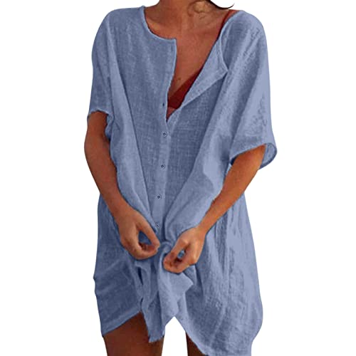 Strandkleid Damen Leinen Bikini Cover Up Shirt Elegant Bluse Strickkleid Sommer Freizeitkleid Oberteil Handtuchkleid Badeanzug Poncho Oversized Blusen...