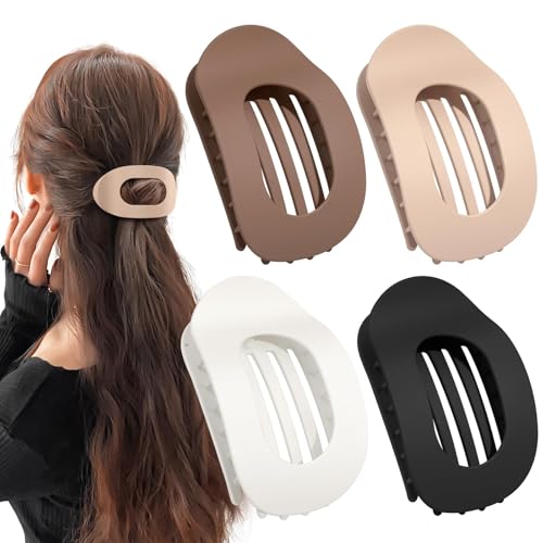 Tumurup Platte haarklemmen voor dames, 4 stuks, groot, licht, antislip en stijlvol, perfecte Franse platte klem voor dik of dun haar, dagelijks gebruik, sport of autorijden (luipaard)