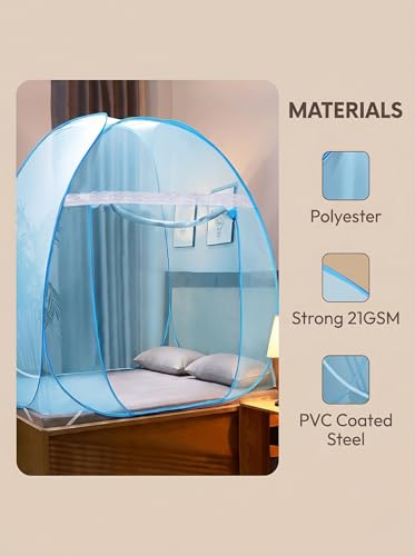 Image of Foldable King Size Mosquito Net | Double Bed Machardani | Durable 30 GSM Polyester Fabric Net Double (6 x 6) feet Bed (Blue)