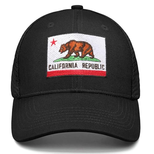 Image of Adjustable State Flag Trucker Hat Mesh Baseball Cap with Embroidered Patch for Men Women