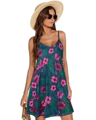 Image of elescat Womens Summer Dresses Spaghetti Strap V Neck Casual Sleeveless Sundress Beach Cover Ups with Pockets 2026
