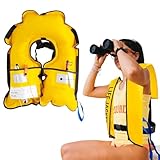 Giubbotto di Salvataggio per Adulti e Bambini Gonfiabile con Gonfiaggio Automatico Fibbia Regolabile 150N Ideale per Nuoto Navigazione e Sicurezza in Acqua(Yellow)
