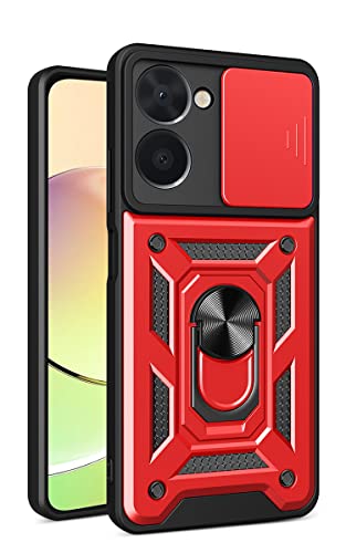 DESSEN Funda para OPPO Find X3 Lite/OPPO RENO5 (4G/5G), Carcasa de Silicona Suave de TPU/PC y Lente Cover, con Magnético Soporte de Anillo Giratorio, Golpes Bumper Case. Rojo