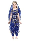 Winnrchan Kids Girls Indian Belly Dance Costume Bollywood Dress Suit Cosplay Halloween Festival Dress Up Royal Blue 7-9 Years