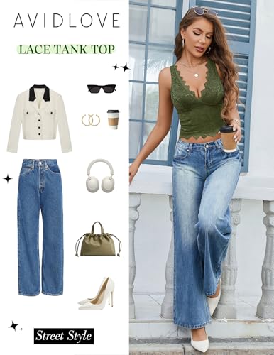 Image of Avidlove Lace Tank Tops for Women Summer Going Out Tops Y2k Sexy Lace Top