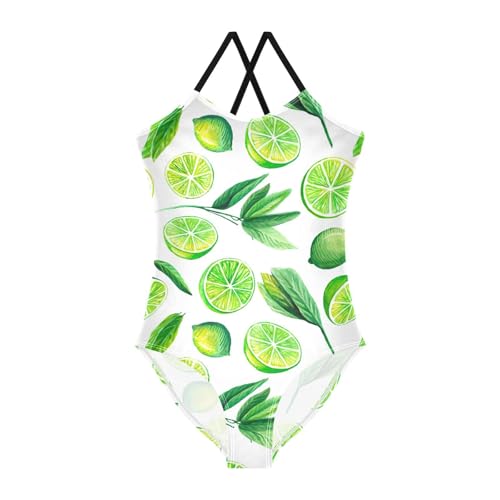CaTaKu Girls One Piece Swimsuits Lime Lemon Leaves Toddler Bathing Suit for Girls Kids Swimwear 3-10Y