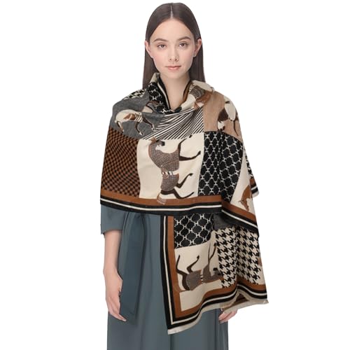 EXTREE Women's Scarf Pashmina Shawls and Wraps for Evening Dress Bridesmaid Wedding Bridal Winter Warm Long Large Scarves Houndstooth H Horse Black Coffee
