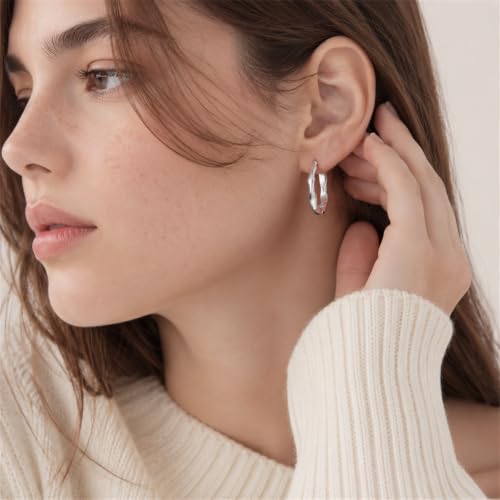 Wave Hoop Earrings for Women 14K Gold Plated Dainty Huggie Hoops Twisted Wavy Irregular Chunky Earrings Hypoallergenic Statement Jewelry Gifts (Wave-Silver) by SHANTYSON - Used condition - Image 2