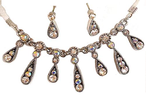 Mevoi Victorian Clear Austrian Crystals Necklace Earrings Set