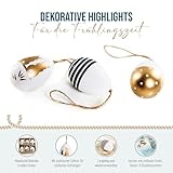 Ostereier-Anhänger, 6er Set: Kleine Osteranhänger aus Plastik, Osterdeko zum Aufhängen, Deko Ostern, Für Osterstrauch, Mit Osterhasen, Schwarz, Weiß & Gold, Modern, Indoor Osterschmuck hängend, 6 cm