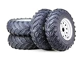 LIBRA 25x8-12 25x10-12 ATV Tire Wheel Assembly Set with 4-110 PCD 5+2 OS Silver Wheels,SET 4
