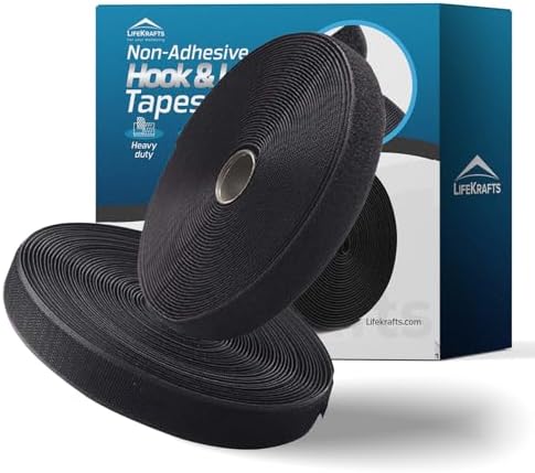 LifeKrafts Non Adhesive Hook Tape & Non Adhesive Loop Tape โ Fabric Fastener Interlocking Tape for Sewing, Tailoring, DIY Crafts, Clothes, Shoes, Bags & Home Use (2M x 25mm, Black)