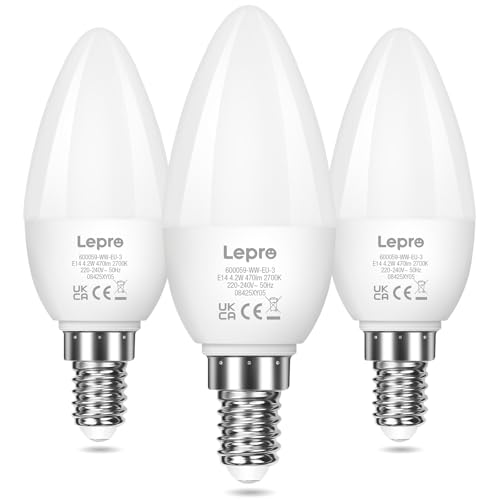 Lepro Ampoule LED E14, 4,2 W Équivalent 40 W, 470LM Blanc Chaud 2700K, Forme Bougie C37 à Angle de Faisceau 250°, AC 220-240V, Non Dimmable, Lot de 3