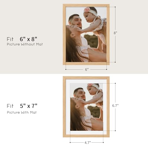6x8 Oak Wood Picture Frame - Minimalist 6x8 Picture Frame, 6"x8" Frame Wood, Natural Solid Wooden Picture Frames for Wall Art Photo and Prints(3 Pack, Beige)