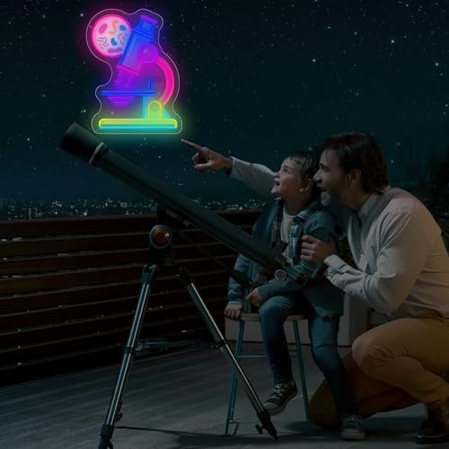 Image of Microscope Neon Sign LED Neon Light Sign for Wall Decor, Science Classroom Decor Neon Signs for Lab Biology Room Study Room Teacher Office Party Education Wall Decoration
