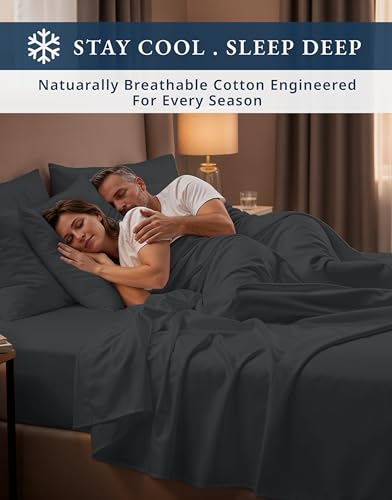 Image of LANE LINEN 100% Cotton Queen Sheet Set Sateen Weave - Moonless Night | Queen Size Cotton Sheets - 4-Piece Set, For Guests And Everyday Use, For A Silky Hotel-Style Bed, Luxe Sheen, Plush