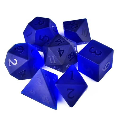 Blue Gemstone DND Dice Set, 7PCS Dungeons and Dragons Gem Dice Polyhedral Gem Stone Dice Set for Role Playing Game