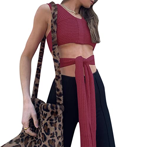Image of JUMISEE Women's Sexy Wrap Around Strappy Crop Top Knit Multi Wear Sweater Tank Tops Sleeveless Bandage Vest
