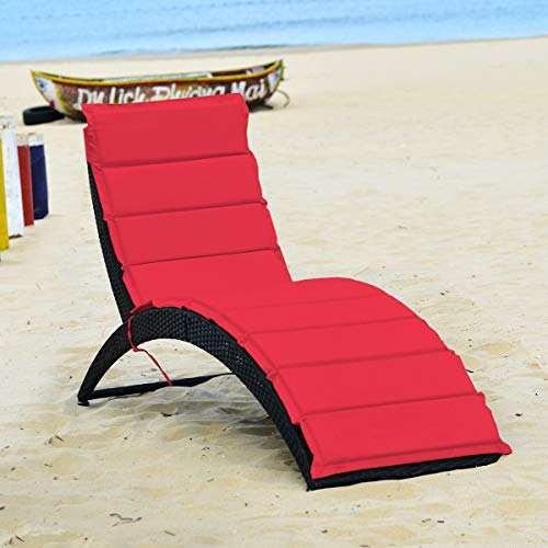 Relax4Life Folding Patio Lounge Chair - Portable Wicker Pool Lounger W/Removable Cushion, All Weather Chaise Lounge Outdoor For Garden, Poolside, Balcony, Sunbathing Chair (1, Red) #TOP7