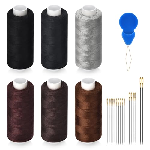6 Pcs Polyester Thread Kit - 400 Yards Each Spool Sewing Threads for Machine & Hand Stitching Embroidery Includes Sewing Needle & Threader