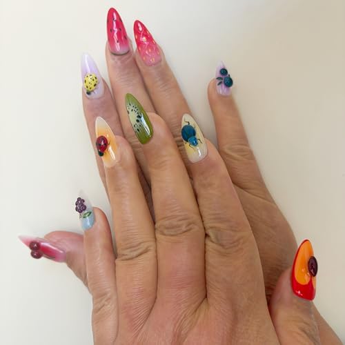 Handcrafted Press On Nails 3D Stereo Fruit and Insect Theme