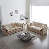 ERYE 2 PCS Oversized Living Room Sofa Sets Include Two Spacious Loveseats for 4-6 Persons, Modern Deep Seat Modular Cushions Sofa&Couch w/8 Pillows for Home,Apartment,Office, 76.7', Beige/2PCS