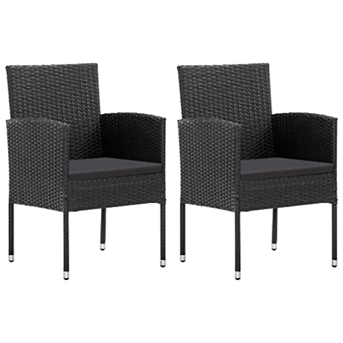 Homgoday Sillones de jardín con Cojines 2 uds ratán sintético Negro, Sillón Exterior Terraza Balcón Patio Butaca Asiento Muebles Mobiliario Hogar Comedor Sillas de jardín Tipo1