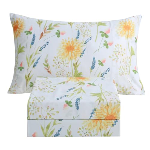 Image of JSD Boho Floral Printed Twin Sheet Set Extra Deep Pocket | 3 Piece Soft Botanical Microfiber Sheets, OEKO-TEX Certified, Easy Care