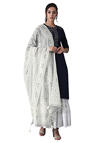 Image of W for Woman Women's Cotton Blend Relaxed Fit Casual Solid Modern Kurta with Embroidery On Yoke